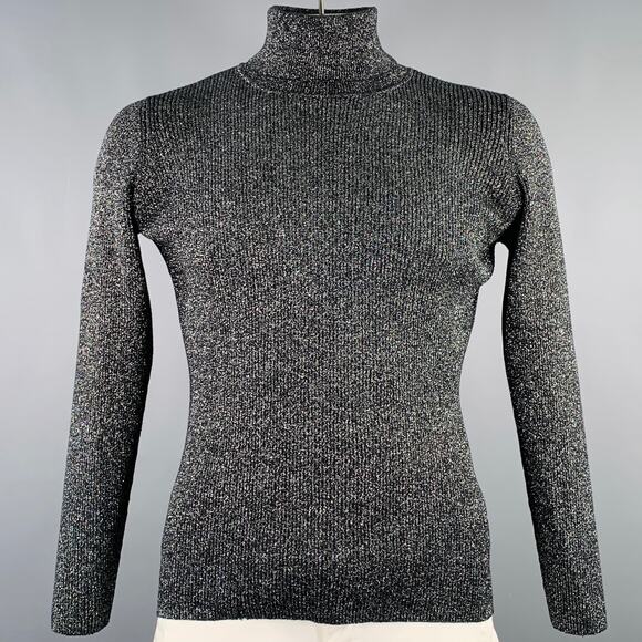 DG2 Size L Black Silver Ribbed Cotton Blend Turtleneck Pullover - Picture 1 of 5